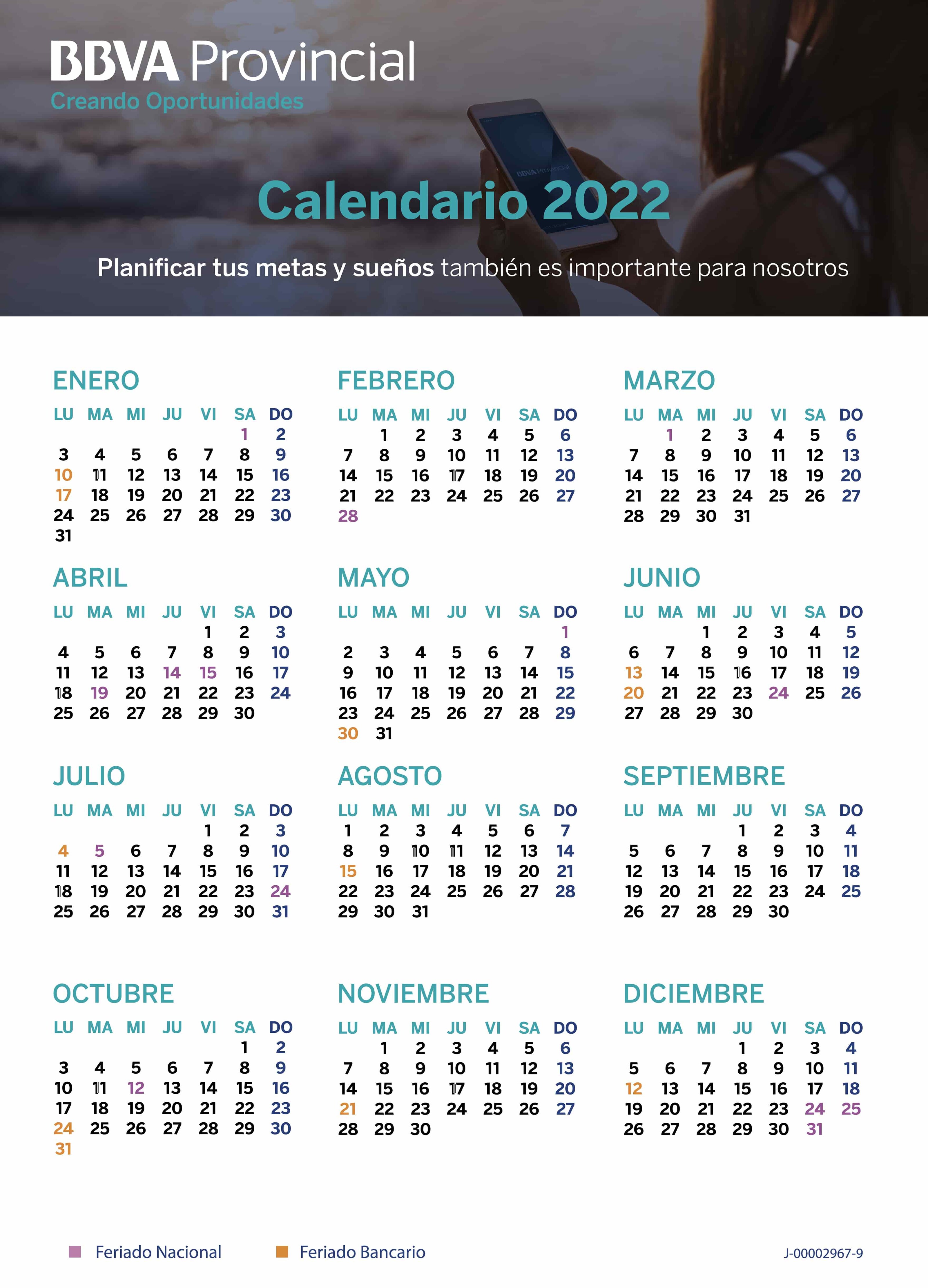 Calendario Bancario 2021 BBVA Provincial